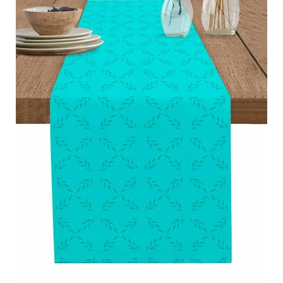 Turquoise Rhombus Plaid Table Runners 72 Inches Long, Cotton Linen Fabric Table Runner Dresser Scarf, Abstract Check Modern Vintage Tablerunner for Party/Kitchen/Dinner/Wedding Decor 13''x72''