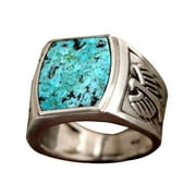 HIBRO Turquoise Ring Lihuang Creative Bohemia Carved Turquoise Ring Retro Fashion Men's And Women's Personality Jewelry Ring