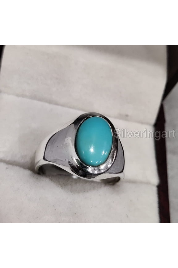 Turquoise Ring, Silver Jewelry, 925 Silver Ring, Father's Day, AAA Natural Turquoise, December Birthstone Ring, Heavy Mens Ring, Spiritual Healing Gemstone, Christmas, Tiny Mens Ring