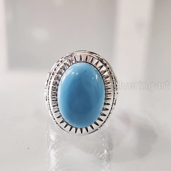 Turquoise Ring, Silver Jewelry, 925 Silver Ring, Father's Day, AAA Natural Turquoise, December Birthstone Ring, Heavy Mens Ring, Spiritual Healing Gemstone, Christmas, Tiny Mens Ring