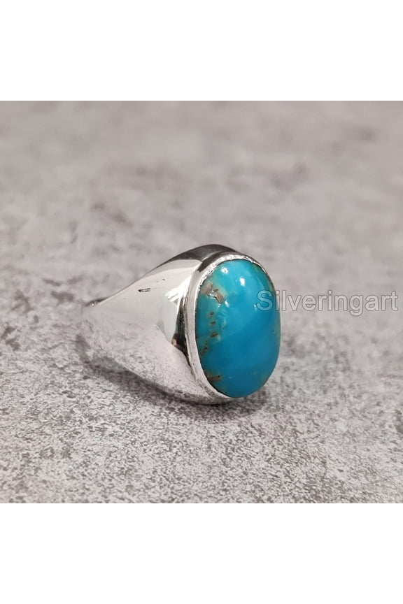 Turquoise Ring, Silver Jewelry, 925 Silver Ring, Father's Day, AAA Natural Turquoise, December Birthstone Ring, Heavy Mens Ring, Spiritual Healing Gemstone, Christmas, Tiny Mens Ring