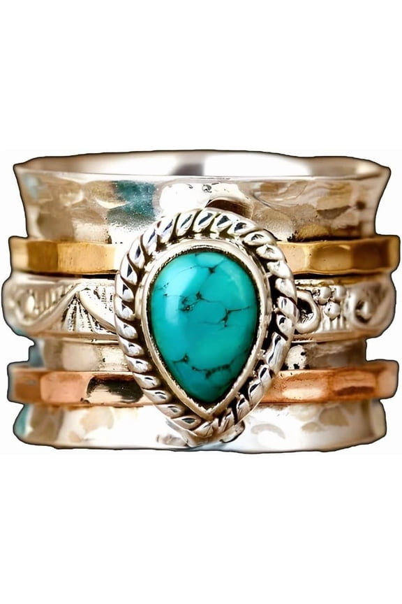 Turquoise Rings for Women Men Sterling Silver Plated Turquoise Ring Jewelry Boho Vintage Natural Dainty Western Statement Stone Rings