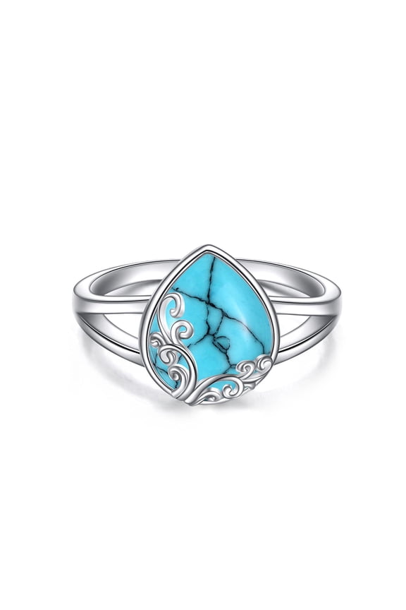 Turquoise Rings for Women Sterling Silver Western Turquoise Filigree Band Ring Engagement Gemstone Jewelry Gifts for Women