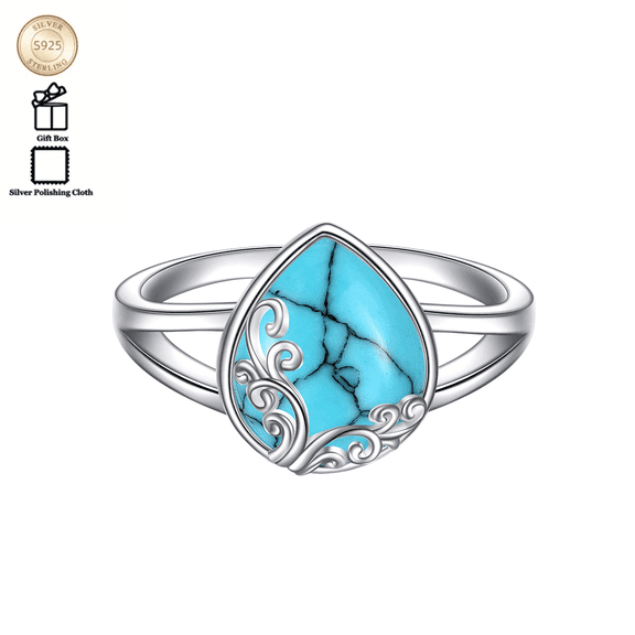 Turquoise Rings for Women Sterling Silver Western Turquoise Filigree Band Ring Engagement Gemstone Jewelry Gifts for Women