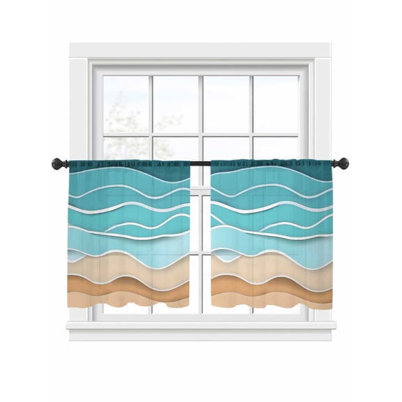 Turquoise Ripple Sheer Curtains for Living Room Bedroom, Light-filtering Sheer Curtain, Turquoise Gradient LigRod Pocket Voile Window Treatment Drapes, 52’’Wx54’’L, 2 Panels Set