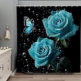thumbnail image 1 of Turquoise Rose Flower Shower Curtain Spring Blossom Teal Floral Butterfly Rustic Plant Romantic Modern Fashion Polyester Bathroom Decor Set With Hooks 65"W x 72"L, 1 of 6