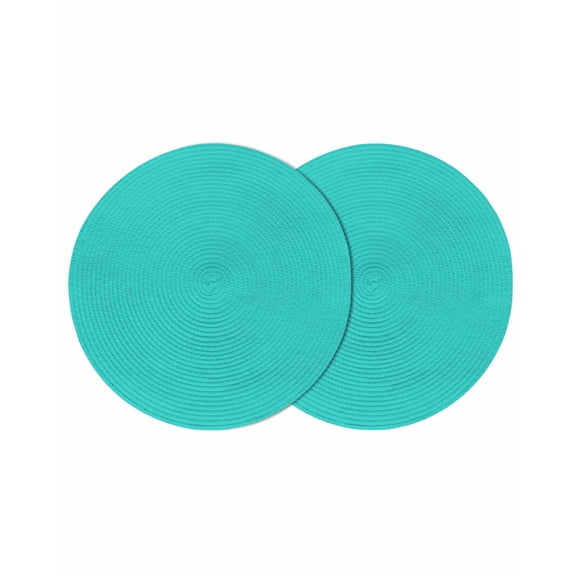Turquoise Round 13 Inch Placemats Set of 2, Modern Pure Turquoise HeatResistant Non Slip Place Mats for Dining Table, Wipeable Braided Kitchen Table Mats for Housewarming