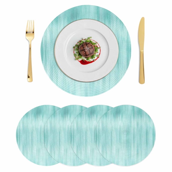 Turquoise Round 15 Inch Placemats Set of 4, Modern Abstract Art Ombre Striped HeatResistant Non Slip Place Mats for Dining Table, Wipeable Braided Kitchen Table Mats for Housewarming