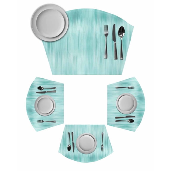 Turquoise Round Table Placemats Set of 2 Wedge Placemats, Modern Abstract Art Ombre Striped Place Mats for Dining Table Set Washable Mats Kitchen Decor for Indoor Outdoor Wipe Clean