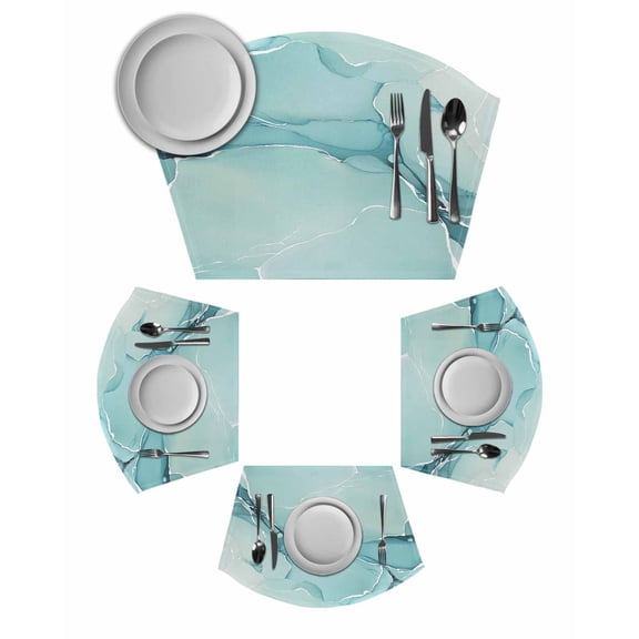 Turquoise Round Table Placemats Set of 2 Wedge Placemats, Modern Marble Ink Painting Abstract Art Place Mats for Dining Table Set Washable Mats Kitchen Decor for Indoor Outdoor Wipe Clean