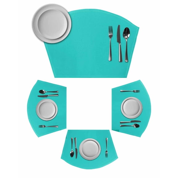 Turquoise Round Table Placemats Set of 2 Wedge Placemats, Modern Pure Turquoise Place Mats for Dining Table Set Washable Mats Kitchen Decor for Indoor Outdoor Wipe Clean