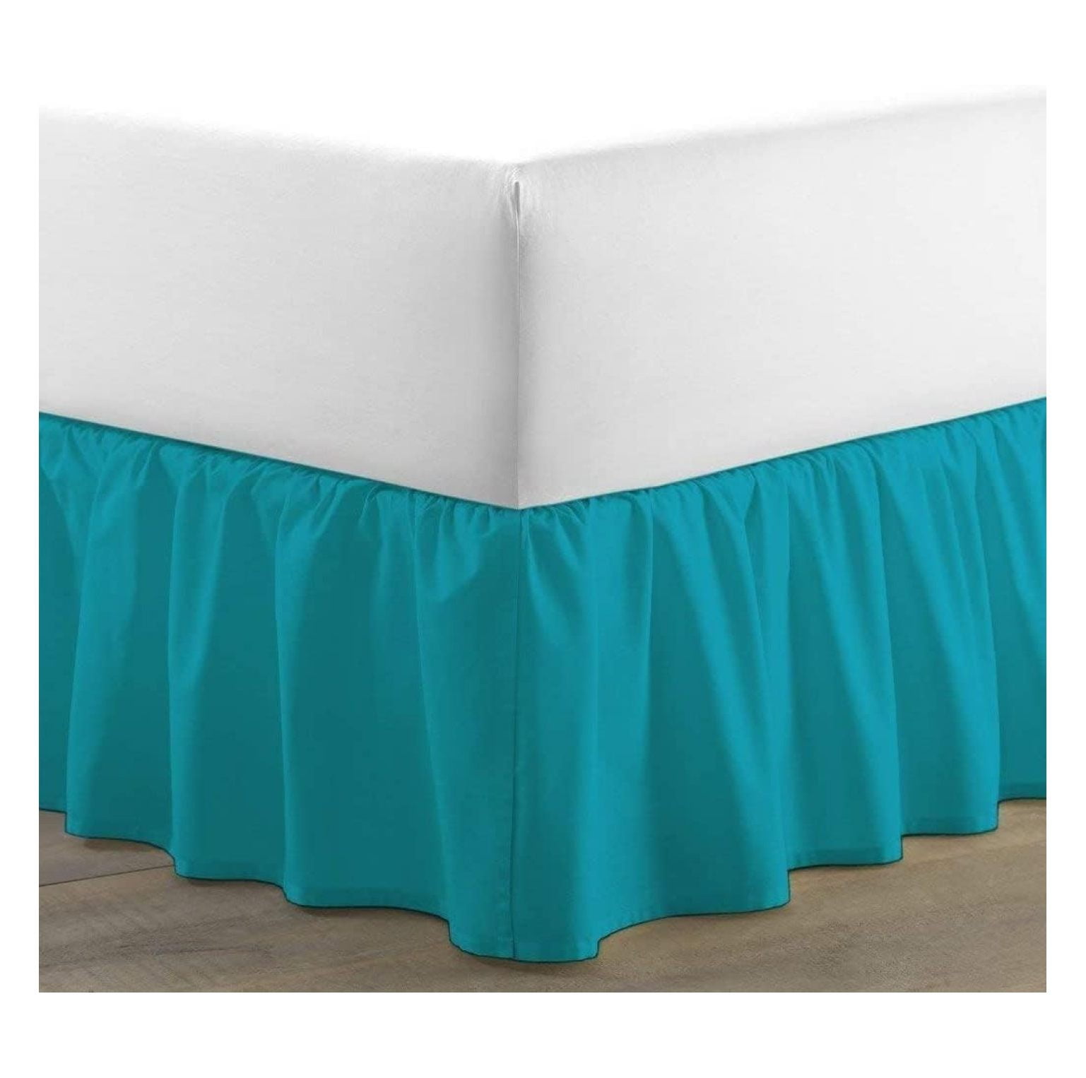Turquoise Ruffle Bed Skirt with 16" Drop Split Corners 800 Real TC Cotton,Gathered with