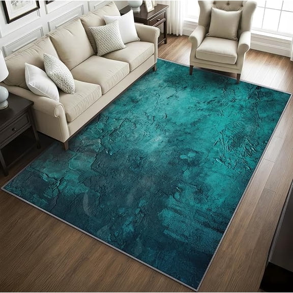 Turquoise Rugs for Living Room -Teal Marble Rug, Stone Pattern Washable Rugs for Living Room, Distressed Rock Area Rug for Bedroom, Abstract Home Decor & Gifts 3 x 4ft