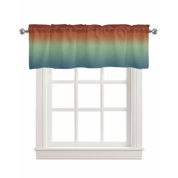 Turquoise Rust Red Linen Curtain Valance for Bedroom/Bathroom/Kitchen/Living/Dining Room Window,Abstract Gradient Modern Geometric Minimalist Pocket Topper Drapes Decorative Cafe Drapery 54"x18"