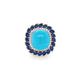 thumbnail image 1 of Turquoise Sapphire and Diamond Halo Cocktail Ring Platinum 11.60Cttw Size 9.5, 1 of 6