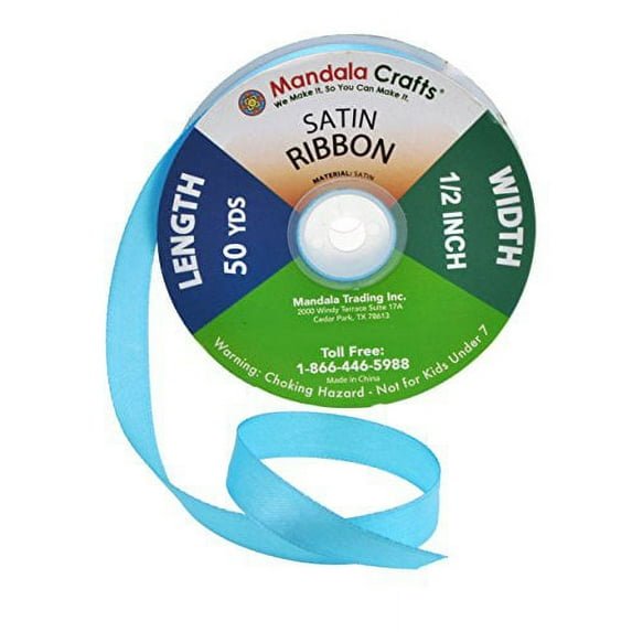 Turquoise Satin Ribbon 1/2 Inch 50 Yard Roll for Gift Wrapping, Weddings, Hair, Dresses, Blanket Edging, Crafts, Bows, Ornaments; by Mandala Crafts