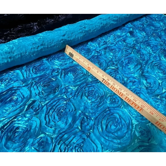 Turquoise Satin Rosette 3D Flower Drapery Fabric By The Yard 54" Wide