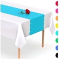 thumbnail image 1 of Turquoise Scallop Disposable Table Runner. 5 Pack 14 x 108 inch. Plastic Table Runner Adds A Pop of Color To Your Party Table, by Swanoo, 1 of 5