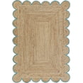 thumbnail image 1 of Turquoise Scalloped Natural Jute Area Rug, Natural Red Boho Scallop Colored Trim, 1 of 4
