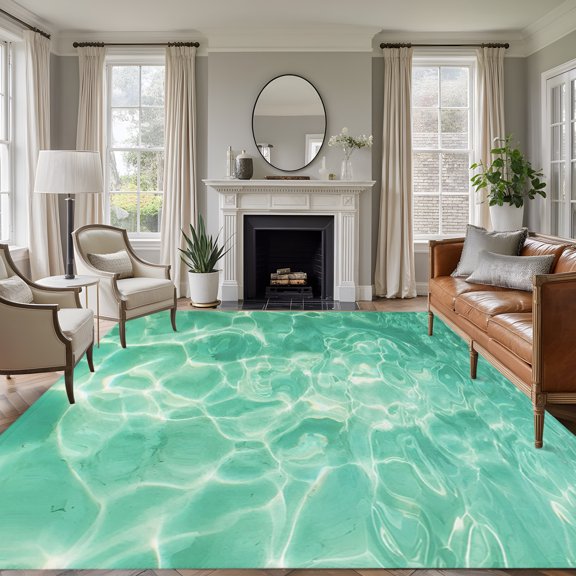 Turquoise Sea 8'x10' Large Area Rug for Living Room Sectional Sofa, Summer Coastal Bright Shallow Water Washable Non Slip Low Pile Rectangle Area Rug