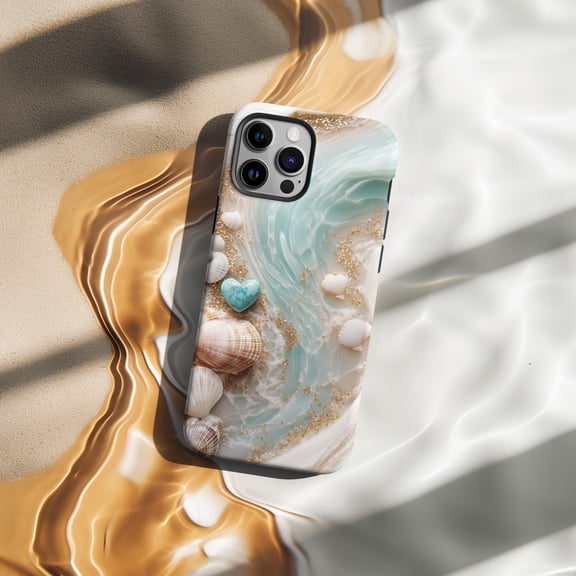 Turquoise Sea Beach Phone Case Gold Seaside Lover Print Gift Cover For iPhone Samsung Galaxy Pixel