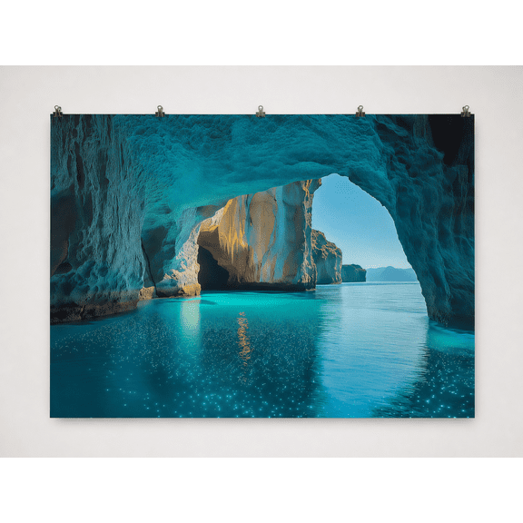Turquoise Sea Cave and Ocean View Printed Backdrop, 210 x 150 cm