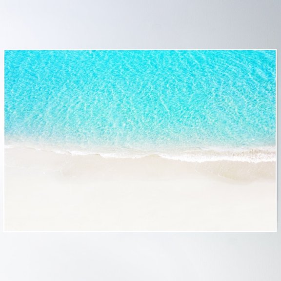 Turquoise Sea Waves Sand Beach Coastal Modern Wall Art, Unframed Paper Poster 8x10in