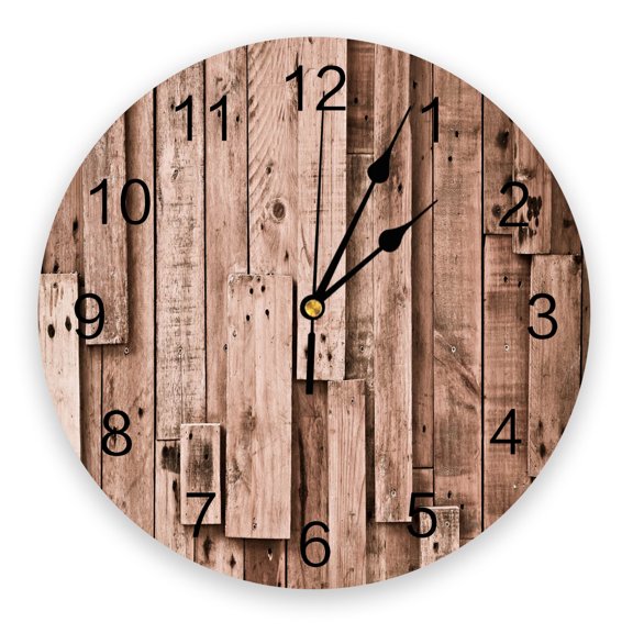 Turquoise Shabby Wood Texture Decorative Round Wall Clock Arabic Numerals Design Non Ticking Bedrooms Bathroom Large Wall Clock（10 Inch）