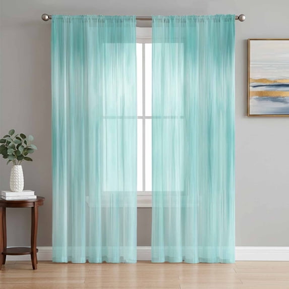 Turquoise Sheer Curtains 63 Inch Length 2 Panels Set, Modern Abstract Art Ombre Striped Voile Window Treatment Rod Pocket Curtains Sheers Drapes for Bedroom/Living Room/Kitchen 52x"63"x2