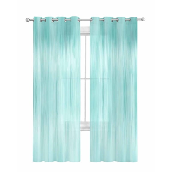Turquoise Sheer Curtains 84 Inch Length 2 Panels Set for Living Room/Bedroom, Modern Abstract Art Ombre Striped Kitchen Curtains Grommet Semi-Sheer Curtains Drapes Voile Window Treatments 52"x84"x2