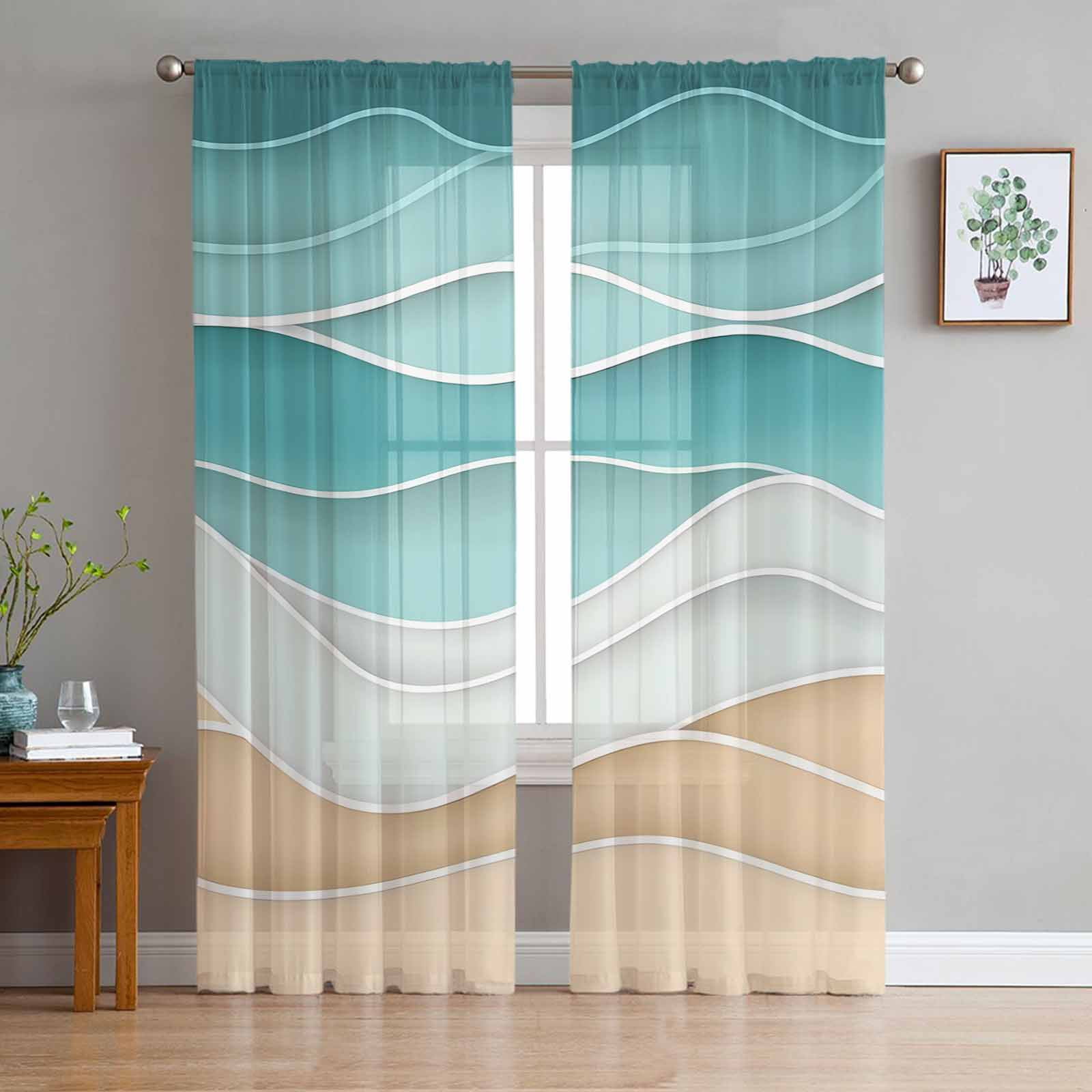 Turquoise Sheer Curtains 84 Inches Long 2 Panels Set, Window Sheer