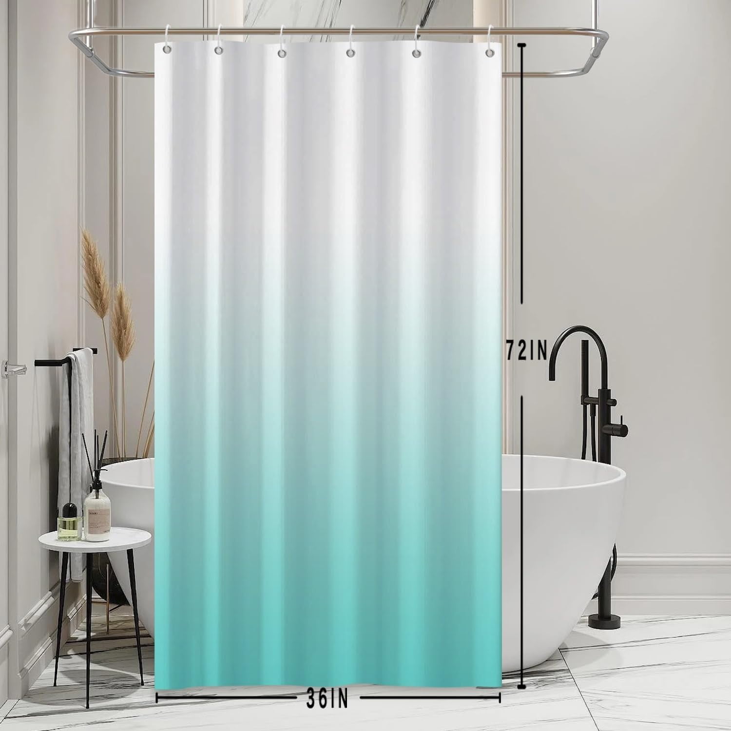 Turquoise Shower Curtain Set with Hooks Modern Gradient White Turquoise ...