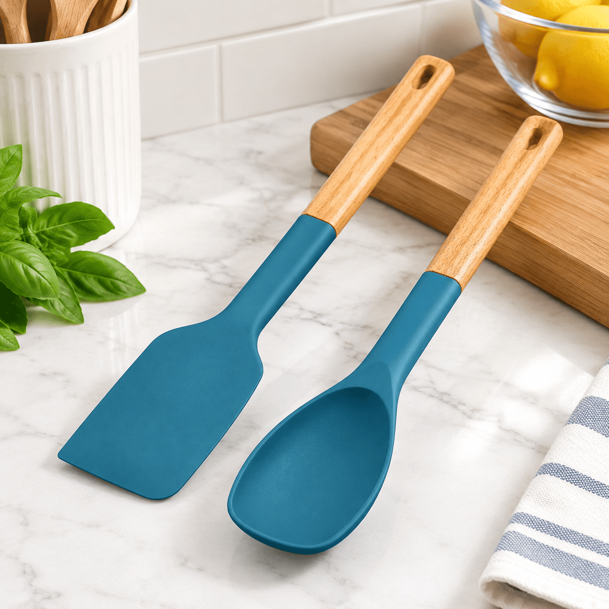 Turquoise Silicone Spatula Spoonula Set for Baking and Cooking ...