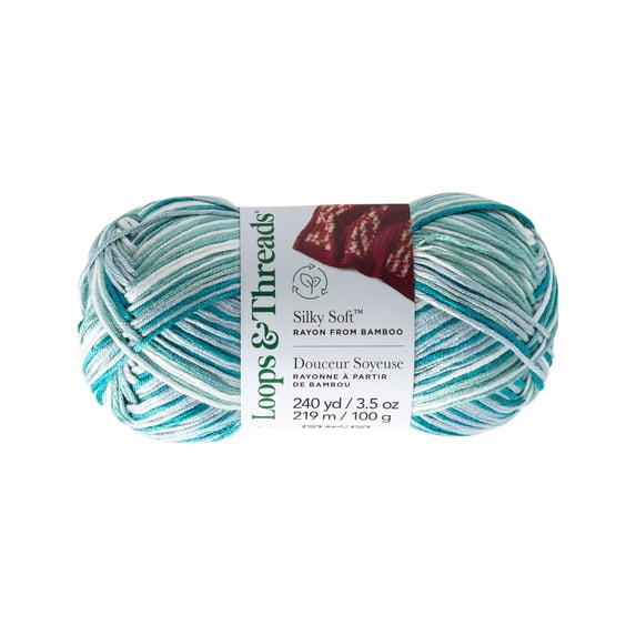 Loops & Threads Turquoise Silky Soft Multi Yarn - Light Weight Yarn for Knitting, Crochet, Weaving, Arts & Crafts, 15 Pack