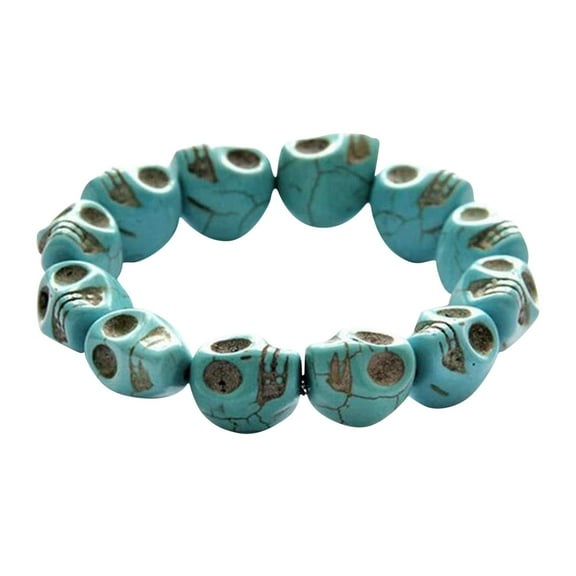 Turquoise Skull Bracelet under $5! Xqxayjr Turquoise Skull Bracelet, Retro Bohemian Stone Bead Jewelry, Adjustable Unisex Friendship Bracelet, Gothic Style Handmade Gift for Men Women