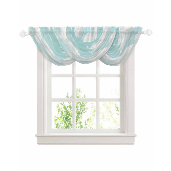Turquoise Sky Sheer Waterfall Valance Curtains for Window, Rustic Retro Clouds Landscape Rod Pocket Sheer Topper Swag Curtains for Living Room, Kitchen 38.5"W x 47.2"L, 3 Panels