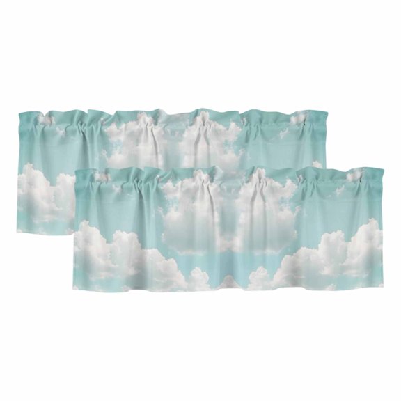 Turquoise Sky Valances for Windows, Decorative Rod Pocket Window Valance Curtains, Rustic Retro Clouds Landscape Short Curtain Drapes for Kitchen/Bathroom/Living Room, 2 Panels, 54" W x 18" L
