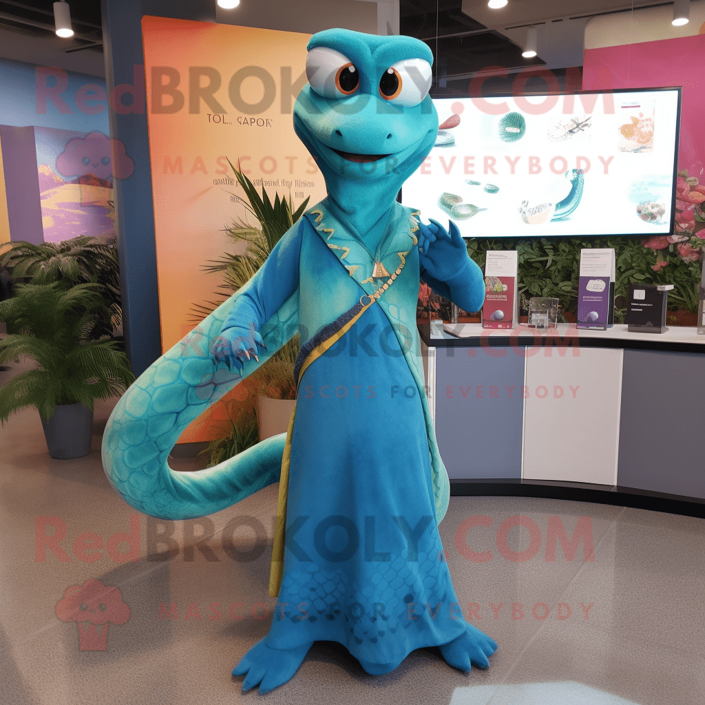Turquoise Snake REDBROKOLY mascot costume character dressed with a Maxi ...