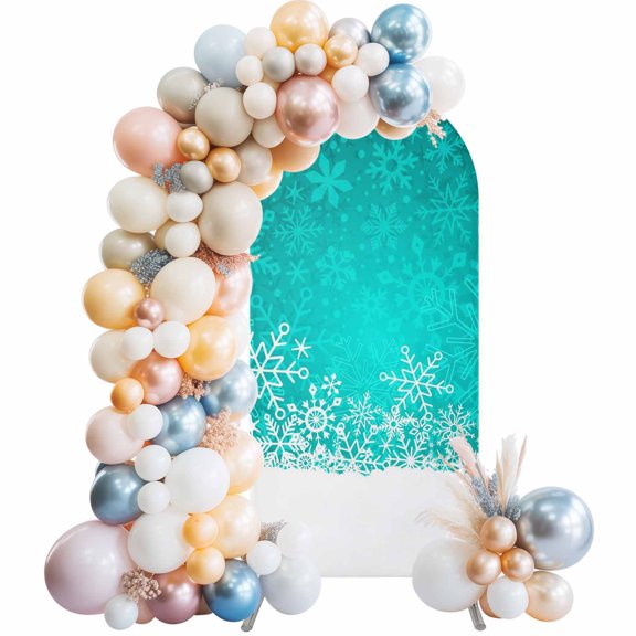 Turquoise Snowflakes Christmas Arch Backdrop Cover 6.6x3.3 Ft,Spandex Wedding Arch Stand Cover,Winter Holiday Xmas Snowflake Round Top Stretch Fitted Background Covers for Birthday Ceremony Party