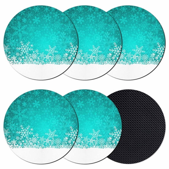 Turquoise Snowflakes Christmas Coasters Set of 6, Absorbent Coasters for Drinks, Winter Holiday Xmas Snowflake Coaster for Desk Coffee Table Protection, Home Decor House Warming Gifts 4"