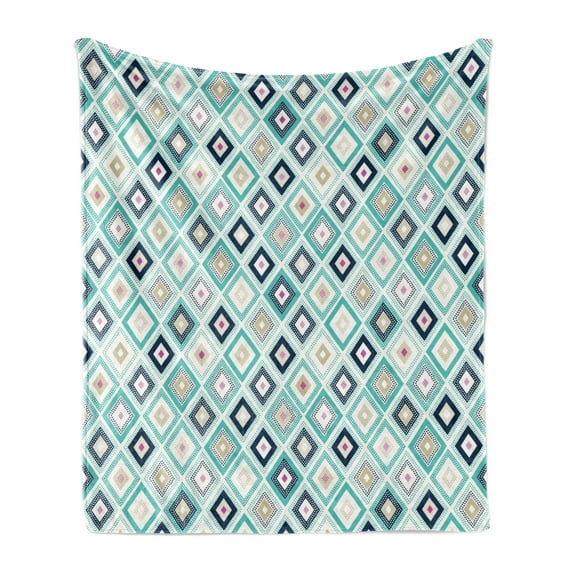 Turquoise Soft Flannel Fleece Blanket, Dots Doodle Rhombus Diamond Shapes Colorful Geometrical Pattern Artwork, Cozy Plush for Indoor and Outdoor Use, 60" x 80", Multicolor Turquoise, by Ambesonne