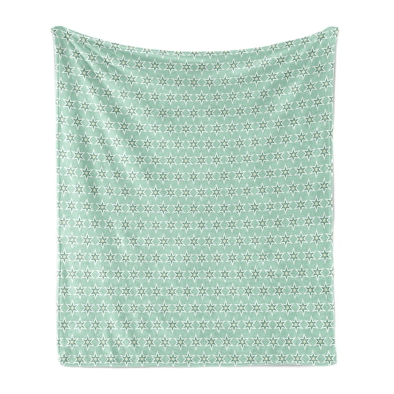 Turquoise Soft Flannel Fleece Blanket, Monochrome Star Pattern Horizontal Rows Space Inspirations Lines Background, Cozy Plush for Indoor and Outdoor Use, 60" x 80", Mint White Cream, by Ambesonne