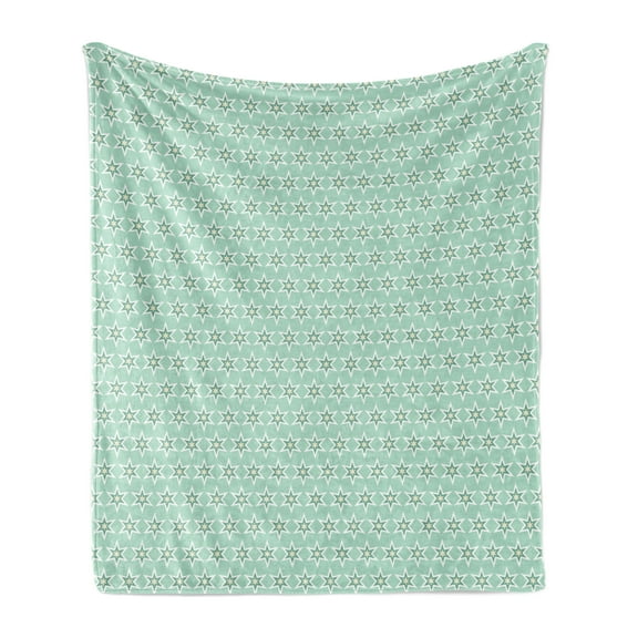 Turquoise Soft Flannel Fleece Blanket, Monochrome Star Pattern Horizontal Rows Space Inspirations Lines Background, Cozy Plush for Indoor and Outdoor Use, 70" x 90", Mint White Cream, by Ambesonne
