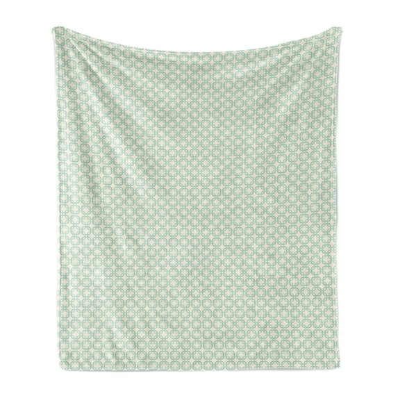 Turquoise Soft Flannel Fleece Blanket, Retro Round Cornered Squares Abstract Geometric Rectangles Classical Motifs, Cozy Plush for Indoor and Outdoor Use, 50" x 60", Mint Green Cream, by Ambesonne