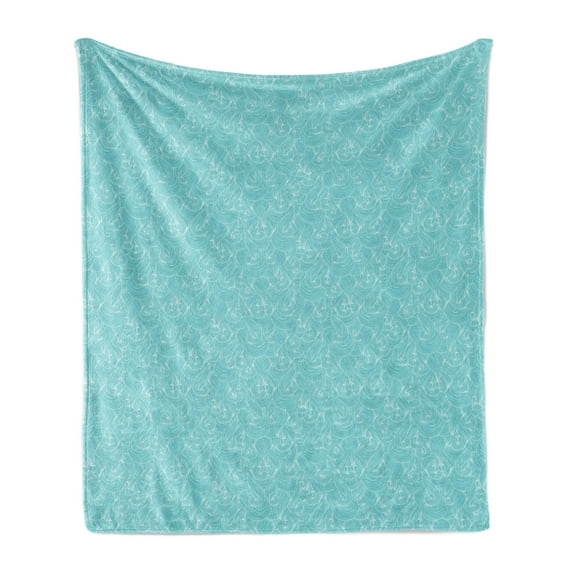 Turquoise Soft Flannel Fleece Throw Blanket, Abstract Ocean Waves Pattern Summer Inspired Vintage Grunge Illustration, Cozy Plush for Indoor and Outdoor Use, 50" x 70", Pale Blue White, by Ambesonne