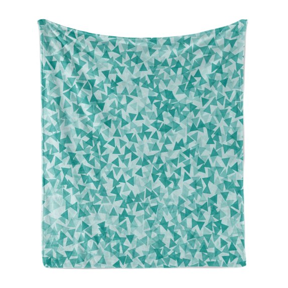 Turquoise Soft Flannel Fleece Throw Blanket, Abstract Triangle Shape in Modern Contemporary Geometrical Design Artwork, Cozy Plush for Indoor and Outdoor Use, 70" x 90", Turquoise Teal, by Ambesonne