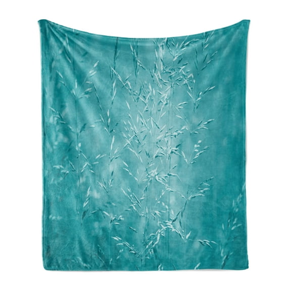 Turquoise Soft Flannel Fleece Throw Blanket, Blur Meadow Grass Plant Herb in Countryside Rural Seasonal Picture, Cozy Plush for Indoor and Outdoor Use, 50" x 70", Blue, by Ambesonne