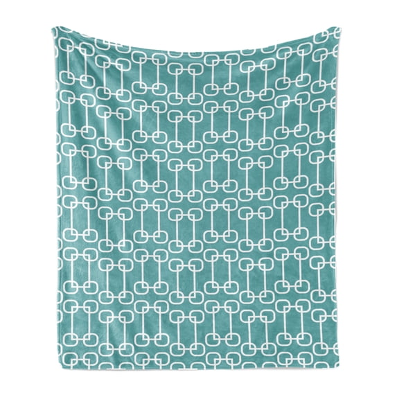 Turquoise Soft Flannel Fleece Throw Blanket, Minimalist Design Geometrical Squared Rounds Retro Inspired Image, Cozy Plush for Indoor and Outdoor Use, 50" x 70", Petrol Blue and White, by Ambesonne