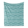thumbnail image 1 of Turquoise Soft Flannel Fleece Throw Blanket, Minimalist Design Geometrical Squared Rounds Retro Inspired Image, Cozy Plush for Indoor and Outdoor Use, 60" x 80", Petrol Blue and White, by Ambesonne, 1 of 5
