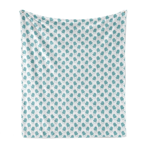 Turquoise Soft Flannel Fleece Throw Blanket, New Years Christmas Theme Winter Snow Gloves with Furry Borders Image, Cozy Plush for Indoor and Outdoor Use, 50" x 60", White and Pale Blue, by Ambesonne
